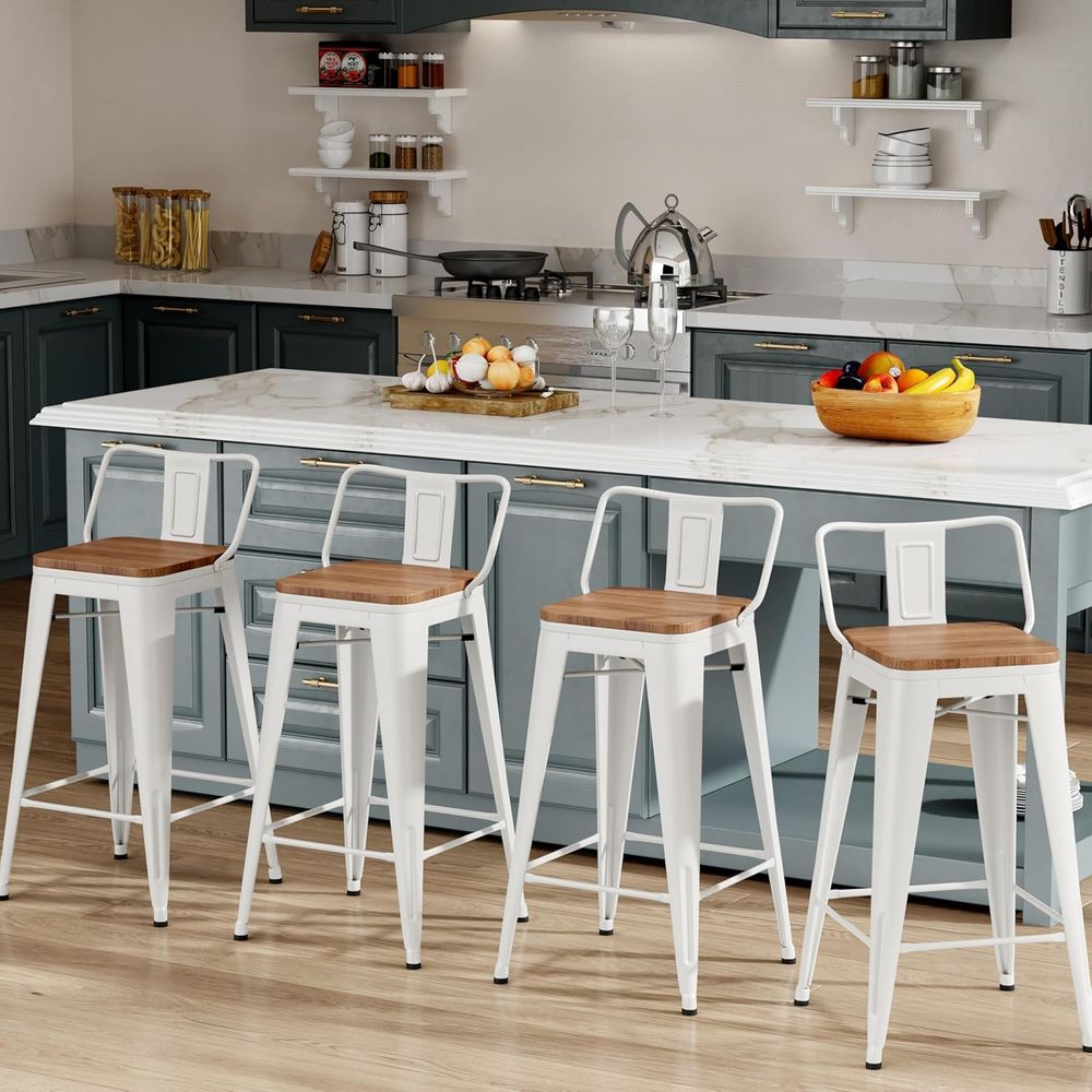 Home Bar Stools - مجموعة من 4 كراسي بار معدنية