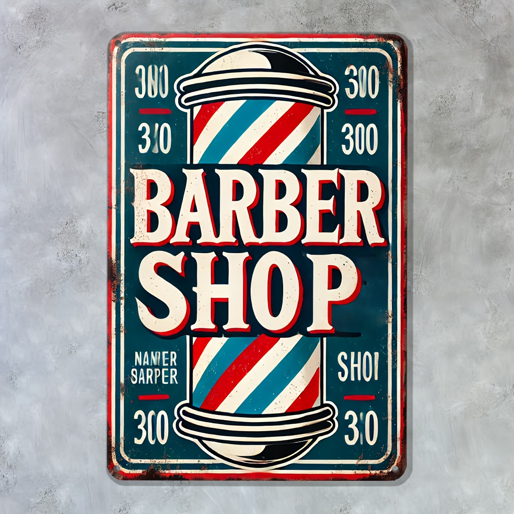 Home Barbershop - لافتة صالون حلاقة معدنية للتعليق على