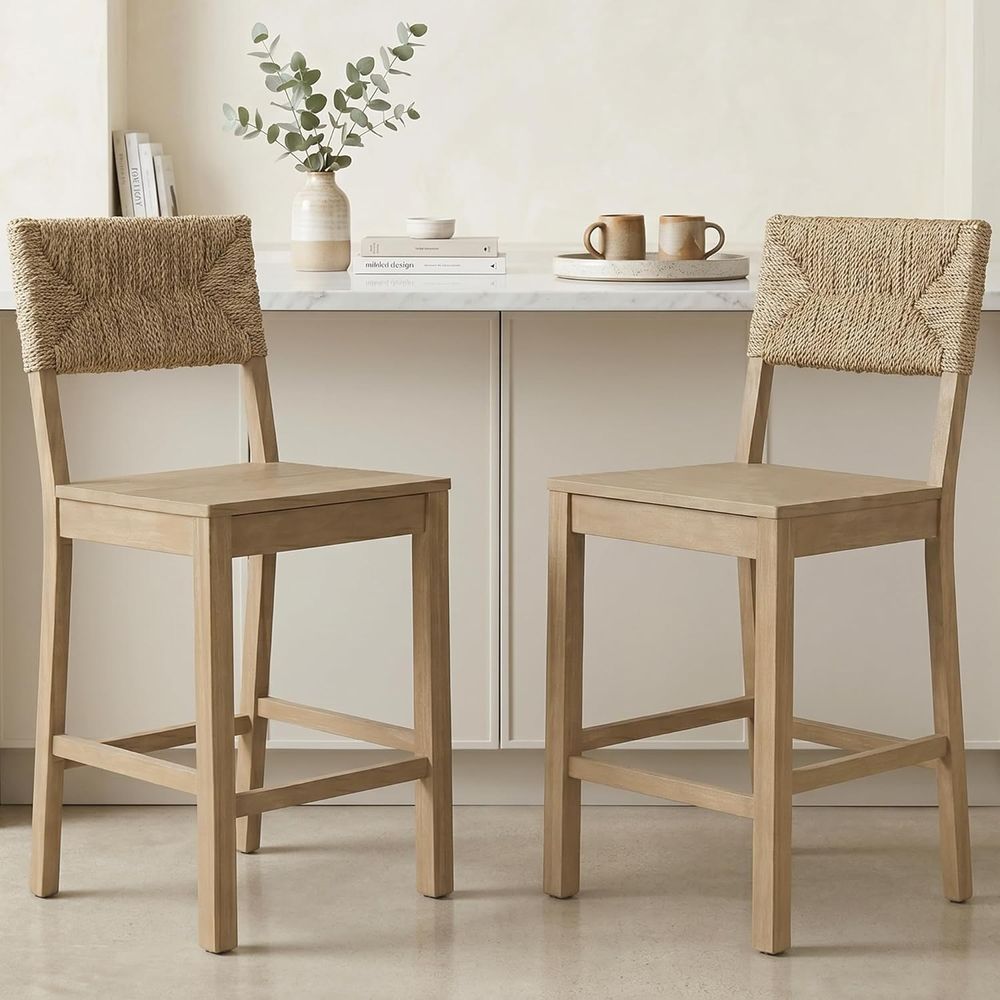 Home Bar Stools - مجموعة من كرسيين بار بمسند ظهر