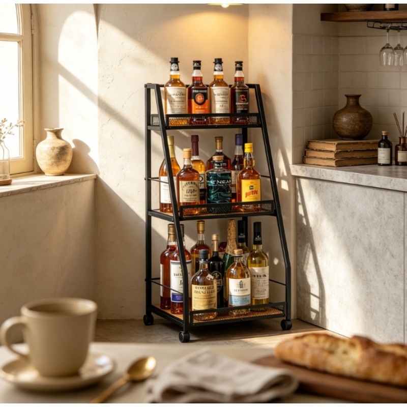 Home Bar Shelf - رف نبيذ ثلاثي الطبقات على شكل