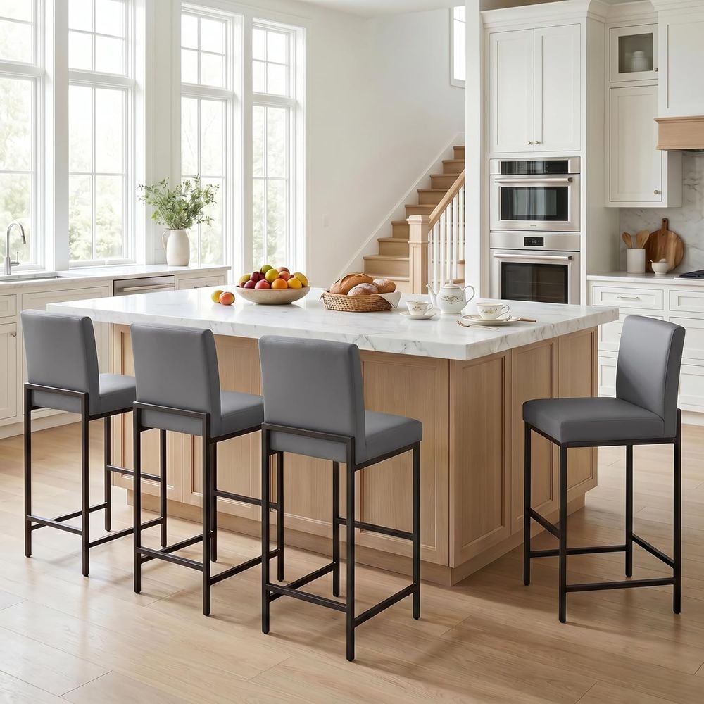 Home Bar Stools - مجموعة من 4 كراسي بار رمادية