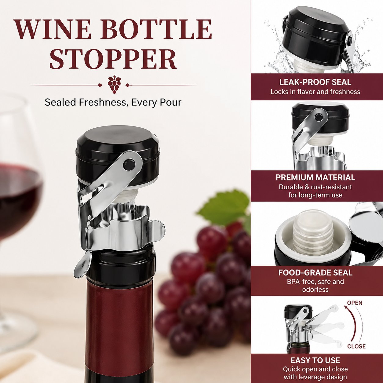 Wine Preservation Pump - سدادة زجاجات من الفولاذ المقاوم للصدأ