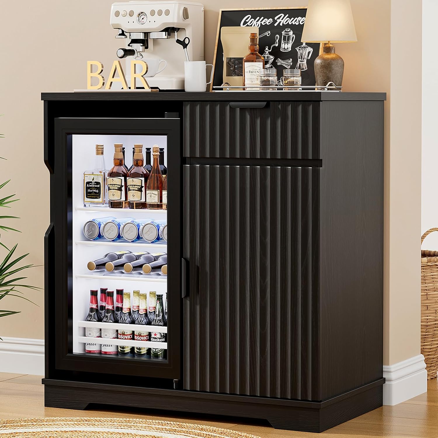 خزانة بار قهوة مخددة مع درج سح - مراجعة Home Bar And Fridge وسعره