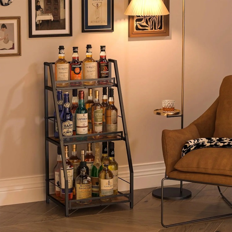 رف نبيذ ثلاثي الطبقات على شكل  - مراجعة Home Bar Shelf وسعره